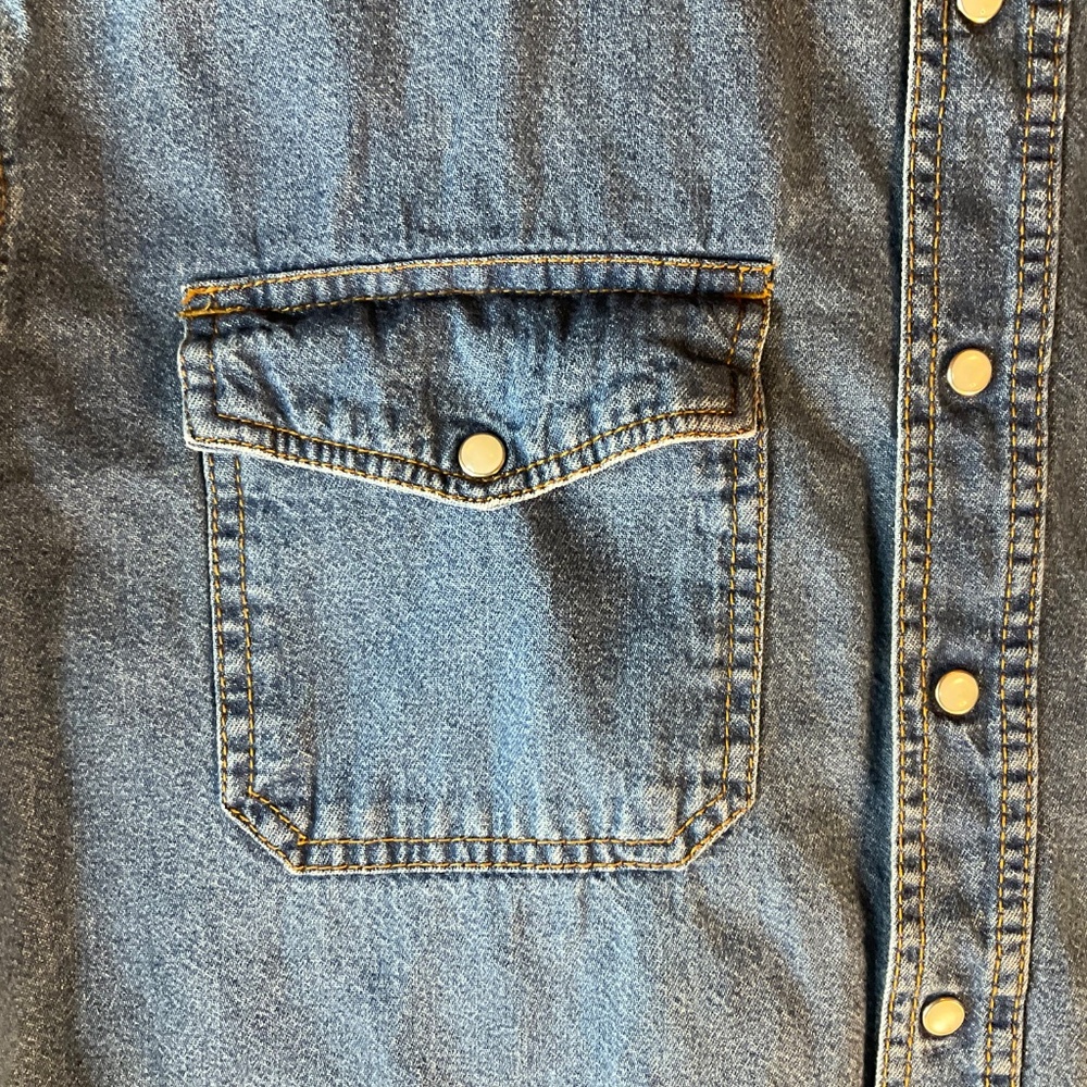 SALE‼️KEY MENS VINTAGE DENIM PEARL SNAP 100% COTTON WORKSHIRT SIZE LARGE/TALL - Picture 5 of 9
